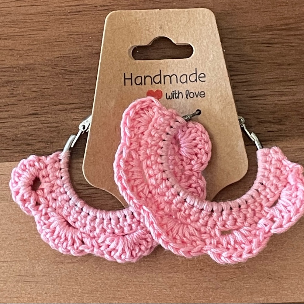 Handmade Pink Crochet Hoop Earrings